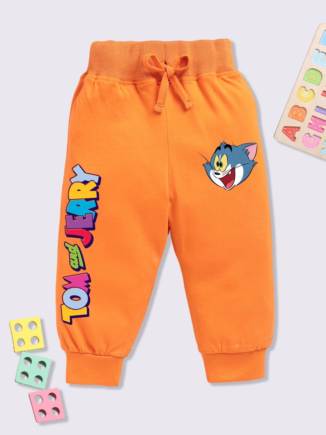 

YK X Minute Mirth Infant Girls Tom & Jerry Printed Pure Cotton Joggers, Orange