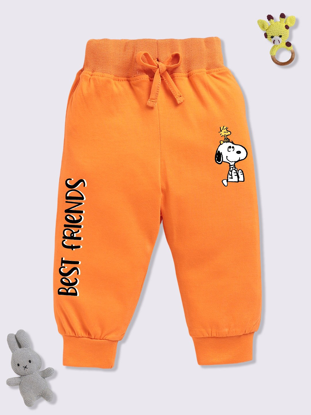

YK X Minute Mirth Infant Boys Peanuts Printed Pure Cotton Joggers, Orange