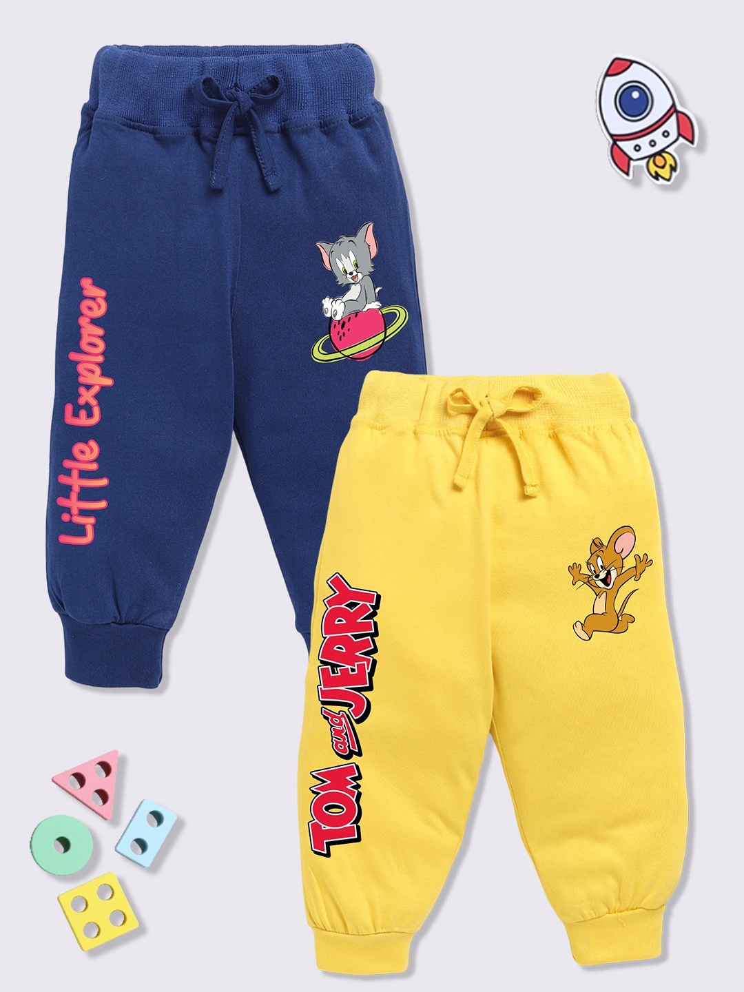 

YK X Minute Mirth Infant Girls Pack Of 2 Tom & Jerry Printed Pure Cotton Joggers, Assorted