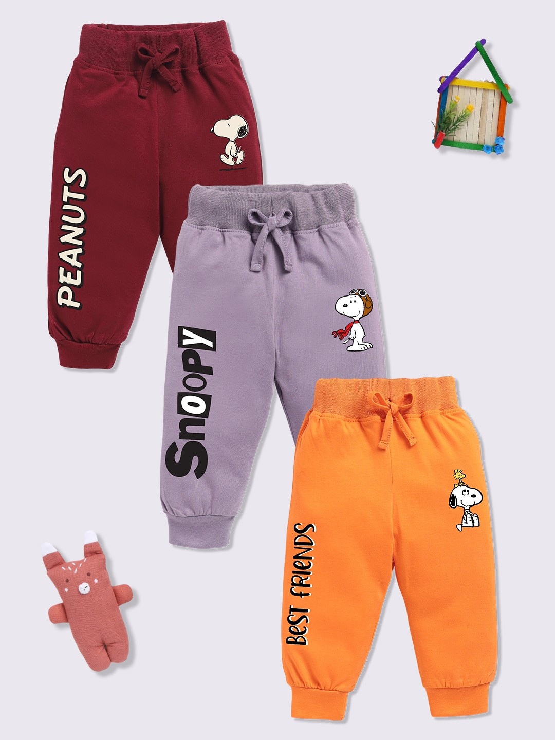 

YK X Minute Mirth Infant Boys Assorted Set of 3 Pure Cotton Joggers