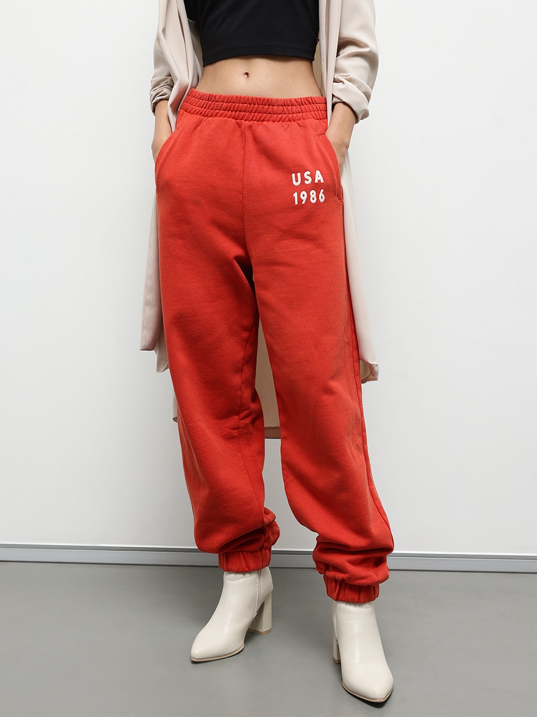 

ZARA Women Joggers With Print Detail, Orange