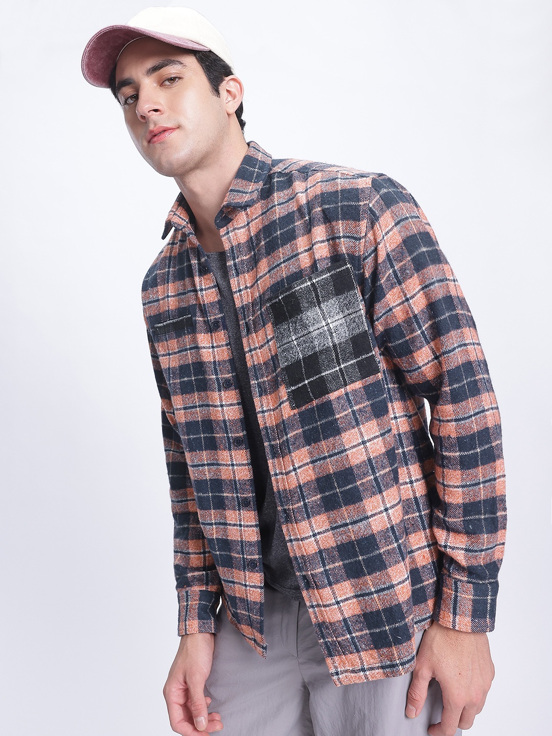 

Kook N Keech Grunge Gridlock Plaid Checked Flannel Shirt, Navy blue