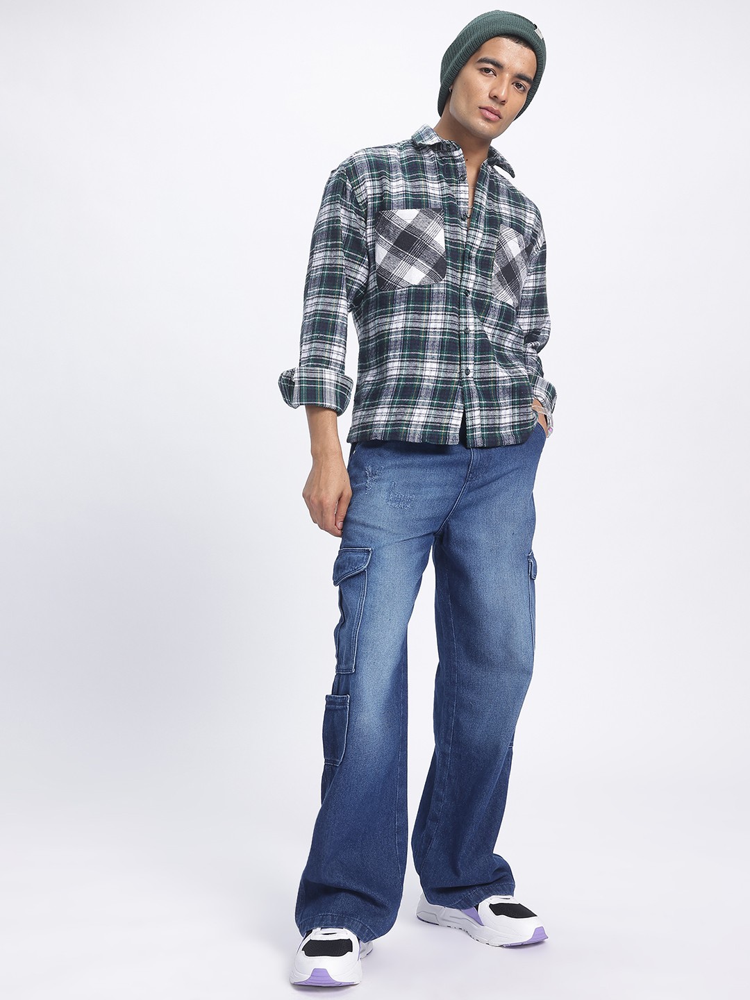 

Kook N Keech Grungecore Flannel Plaid Shirt, White