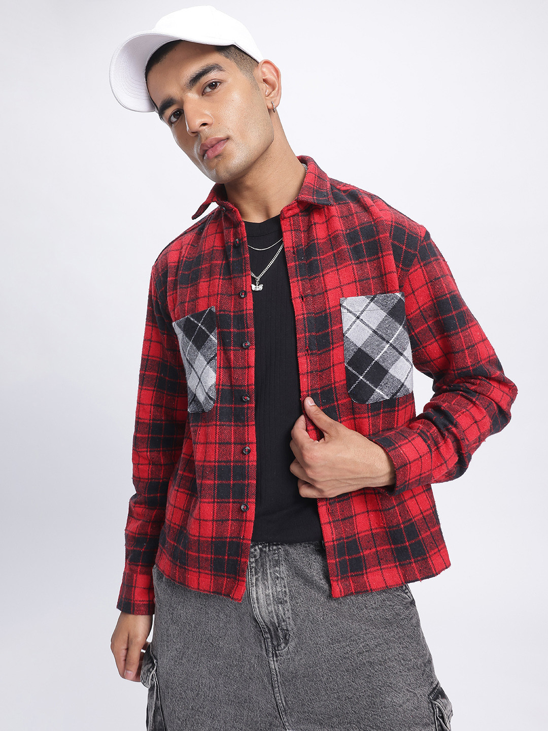 

Kook N Keech Tartan Checks Contrast Pocket Flannel Shirt, Red