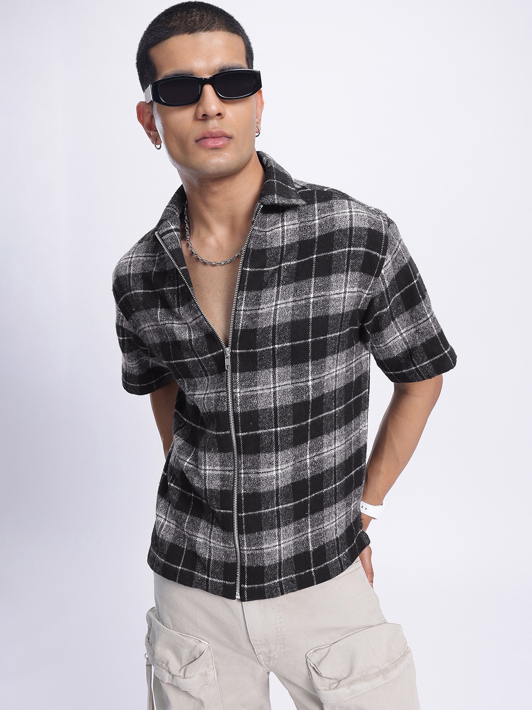 

Kook N Keech Monochrome Magic Tartan Checks Flannel Shirt, Black