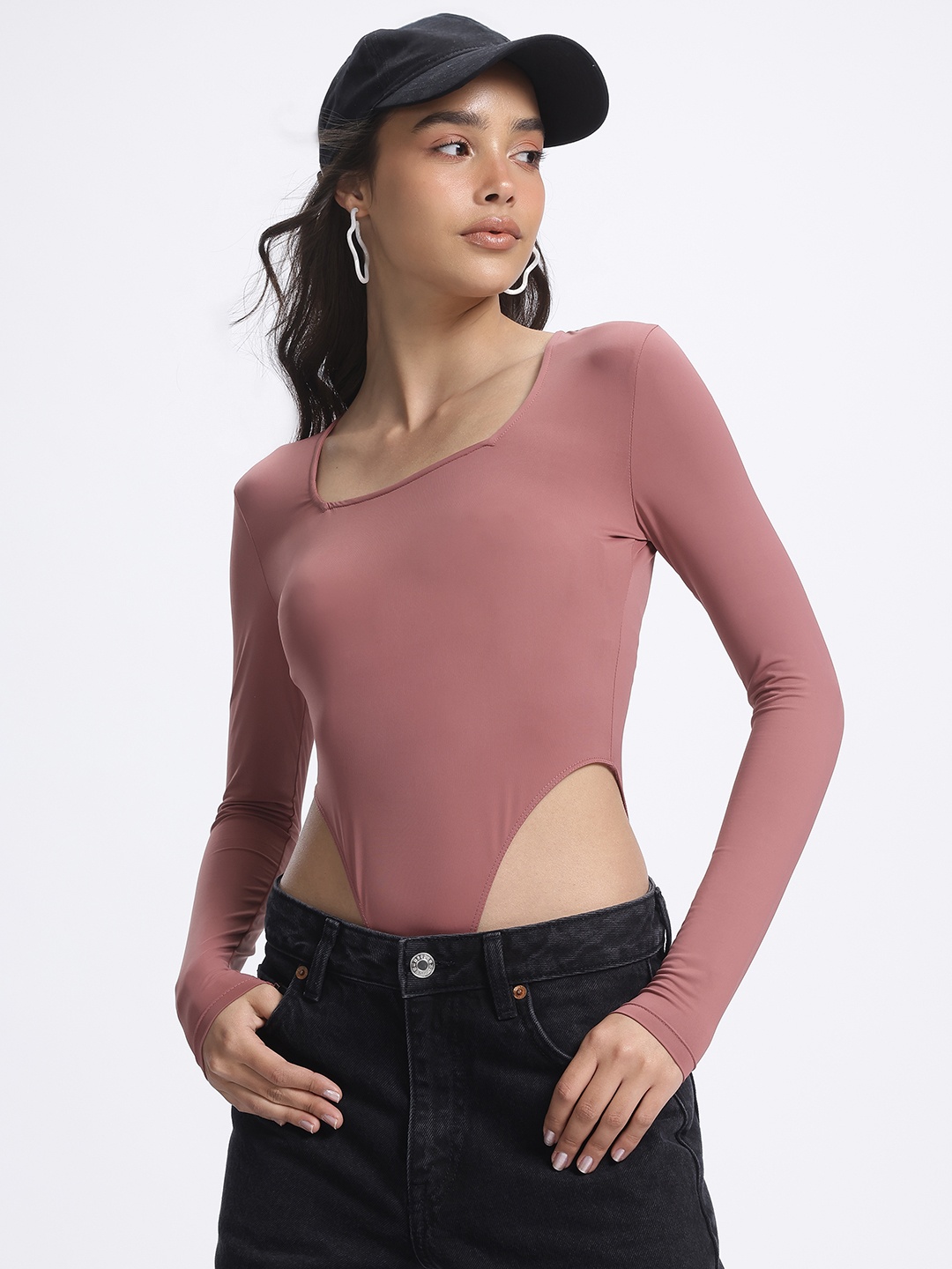 

glitchez Snatched Square Neck High Cut Bodysuit, Rose