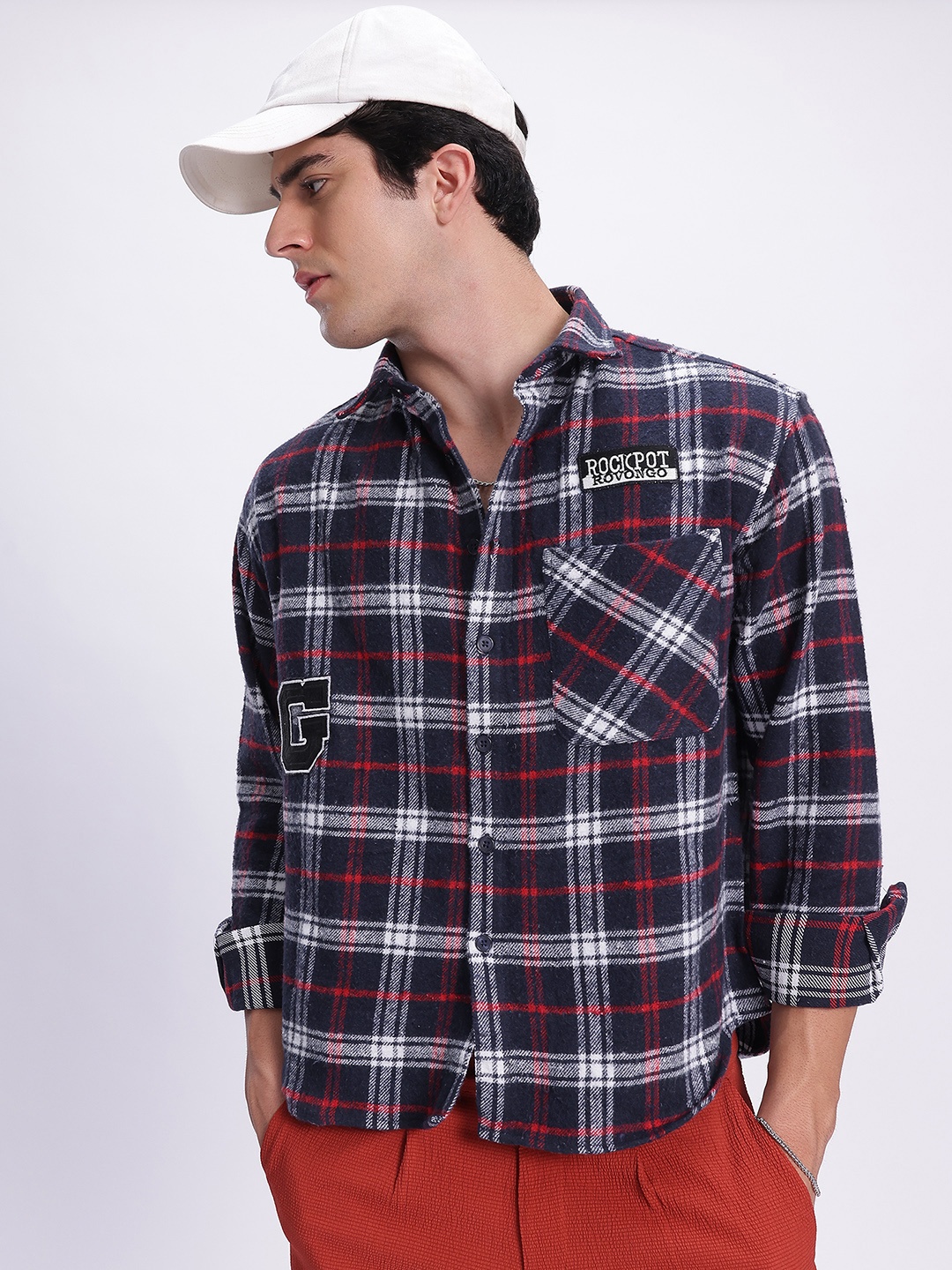 

glitchez Country Flannel Checked Shirt, Navy blue