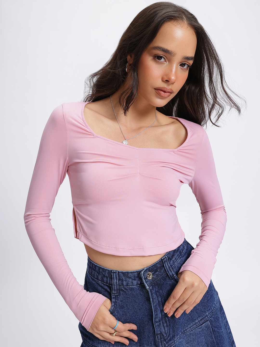 

glitchez Cute Femme Pleated Crop Top, Pink