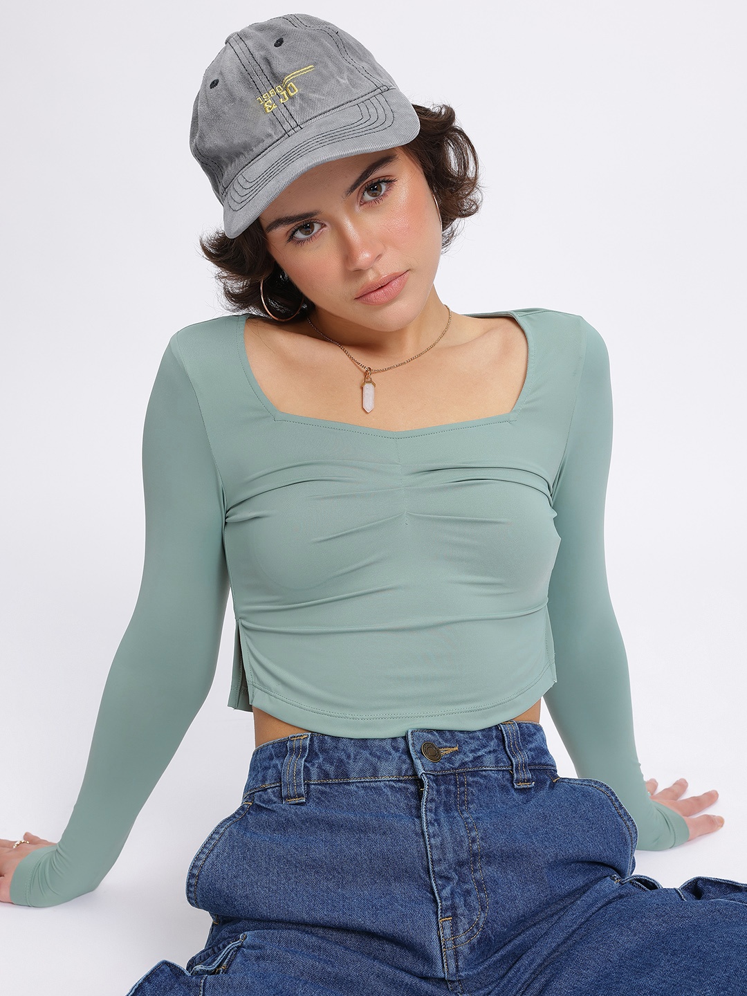 

glitchez Pleated Crop Top, Green