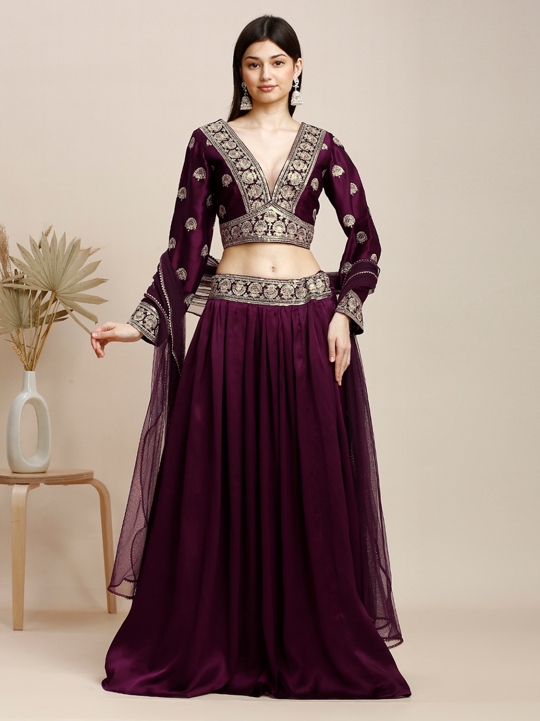 

MADHURAM Embroidered Sequinned Ready to Wear Lehenga & Blouse With Dupatta, Purple