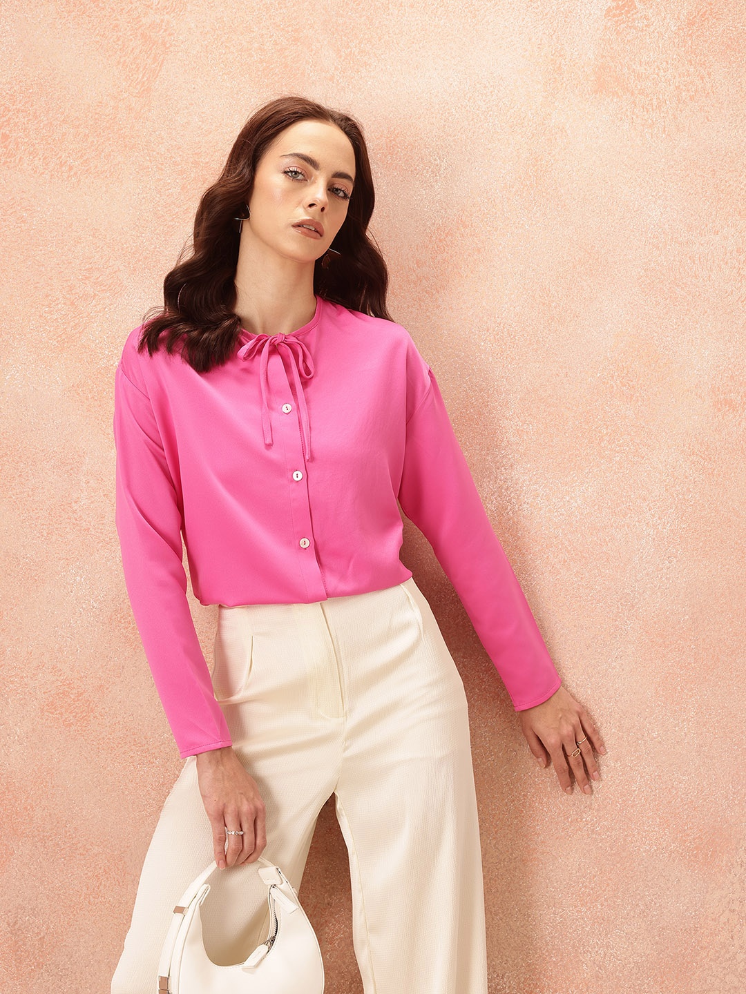

all about you Satin-Finish Tie-Up Neck Shirt, Pink