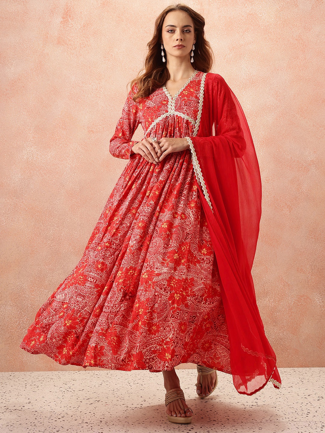 

all about you Lace Taping Ethnic Dress, Red