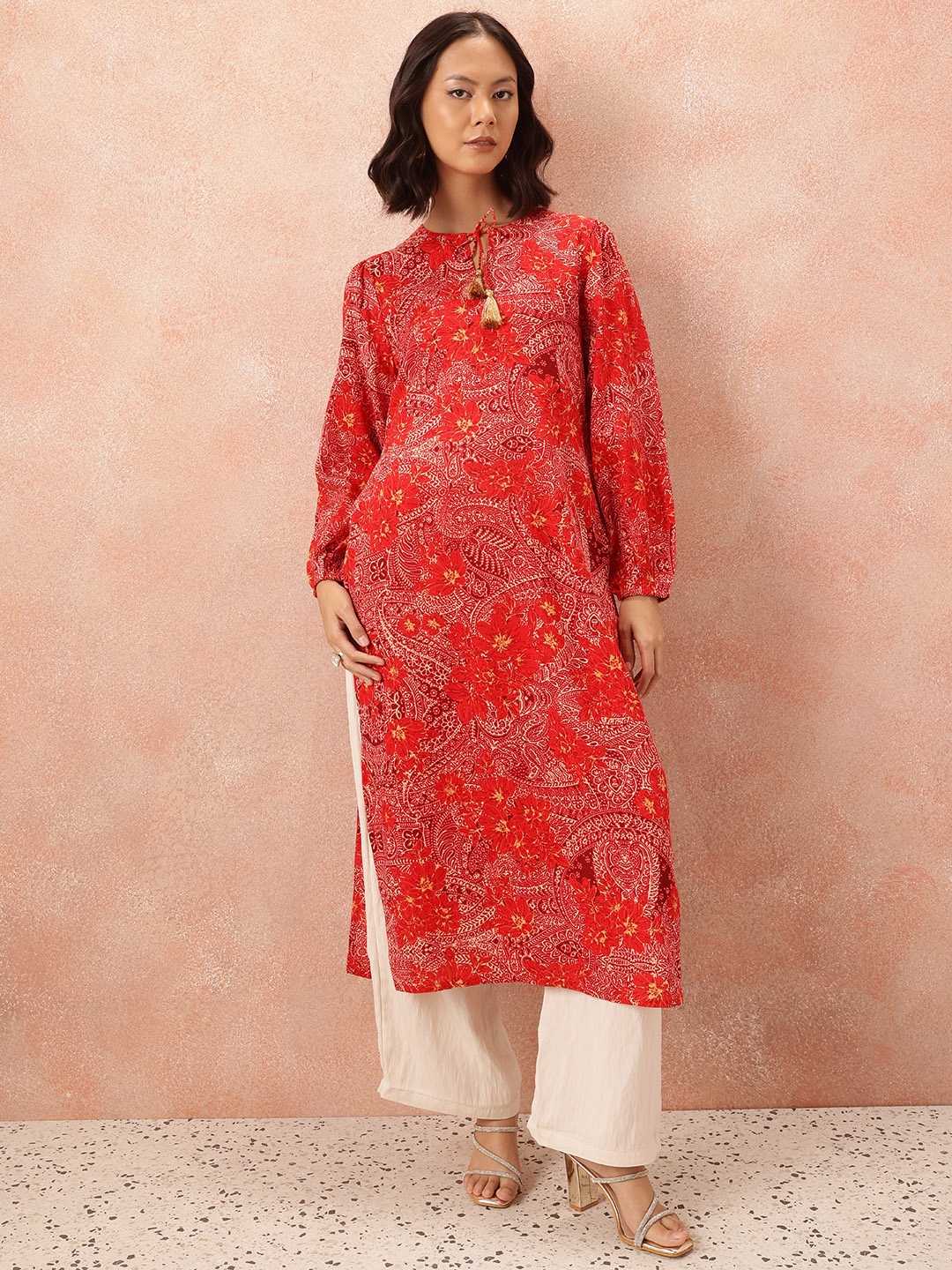 

all about you Printed Straight Kurta, Red