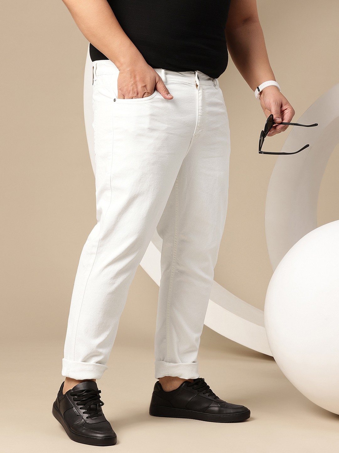 

Sztori Men Plus Size Tapered Fit Stretchable Jeans, White