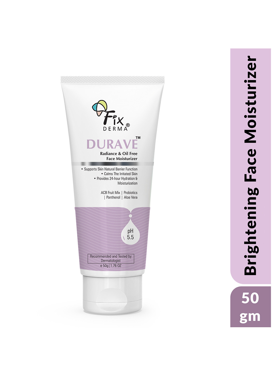 

FIXDERMA Durave Radiance & Oil Free Face Moisturiser with Aloe Vera - 50g, White