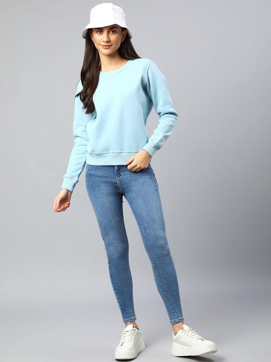 

Xpose Women Solid Round Neck Wool Pullover Sweatshirt, Blue