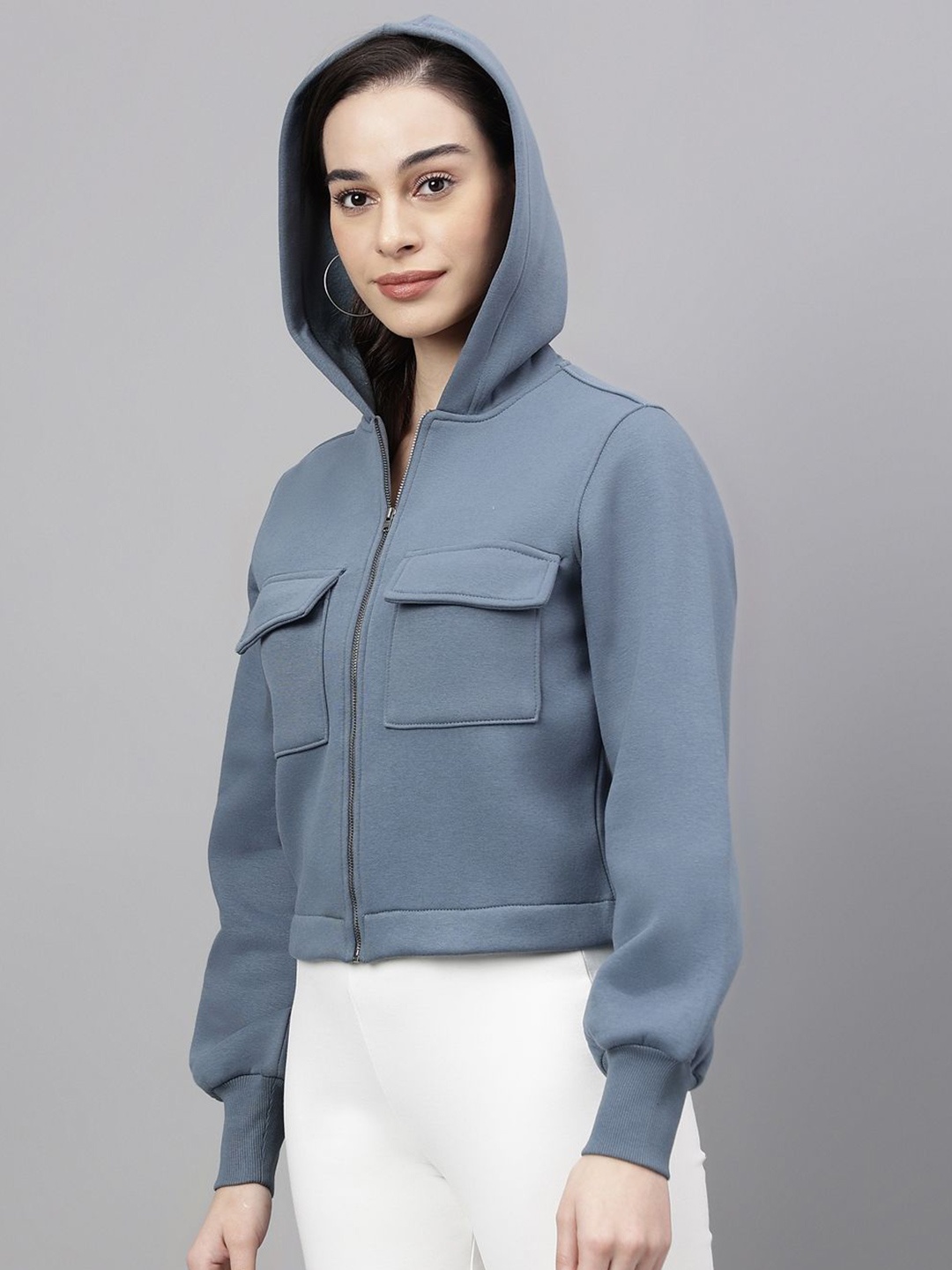 

Xpose Women Solid Hood Fleece Front-Open Sweatshirt, Blue