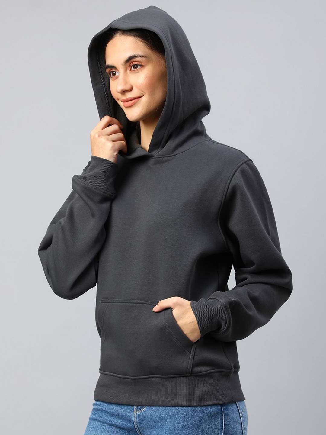 

Xpose Women Solid Hood Wool Pullover Sweatshirt, Grey