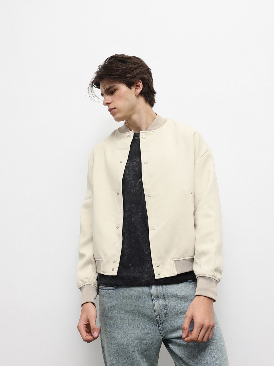 

ZARA Drop-Shoulder Bomber Jacket, Off white