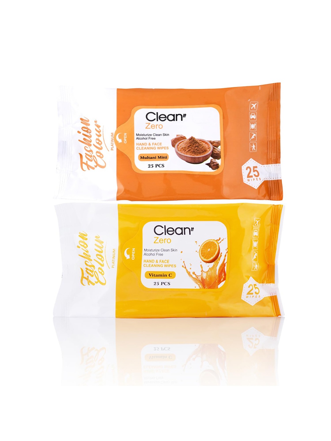 

Fashion Colour Clean It Zero Kesar Ubtan & Multani Mitti Cleaning Wipes Set - 25 Pcs Each, Orange