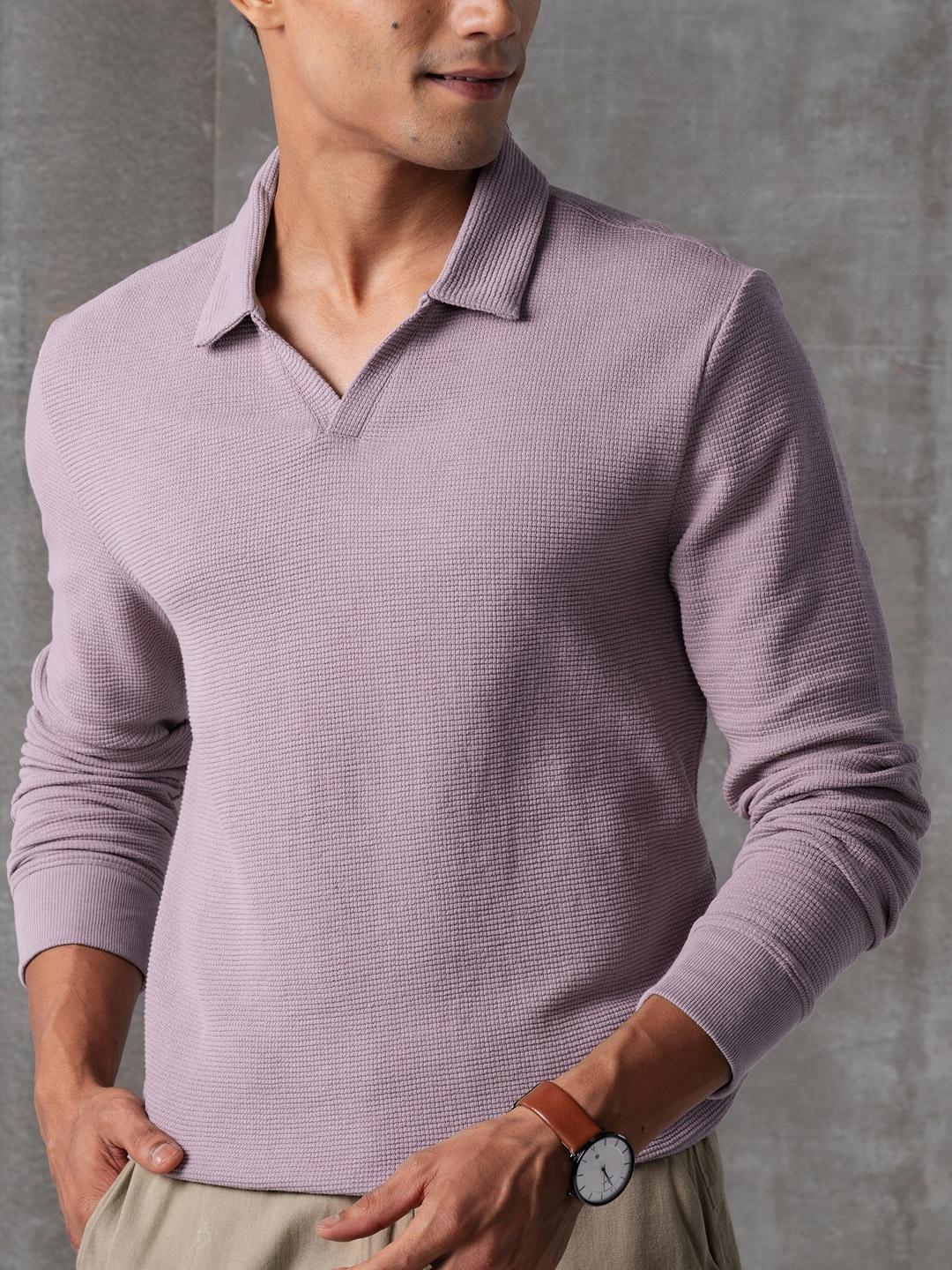 

DAMENSCH Polo Collar Long Sleeve Sleeve T-Shirts, Lavender