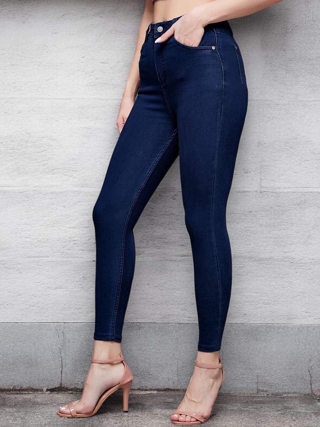 

Miss Chase Women Skinny Cropped Fit High-Rise Stretchable Jeans, Blue