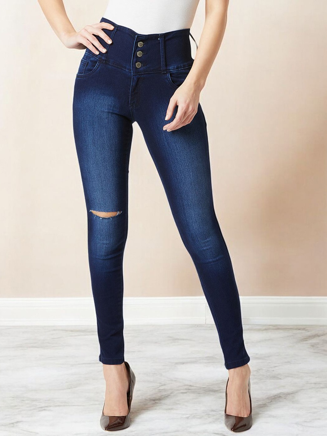 

Miss Chase Women Skinny Fit High-Rise Light Fade Stretchable Jeans, Blue