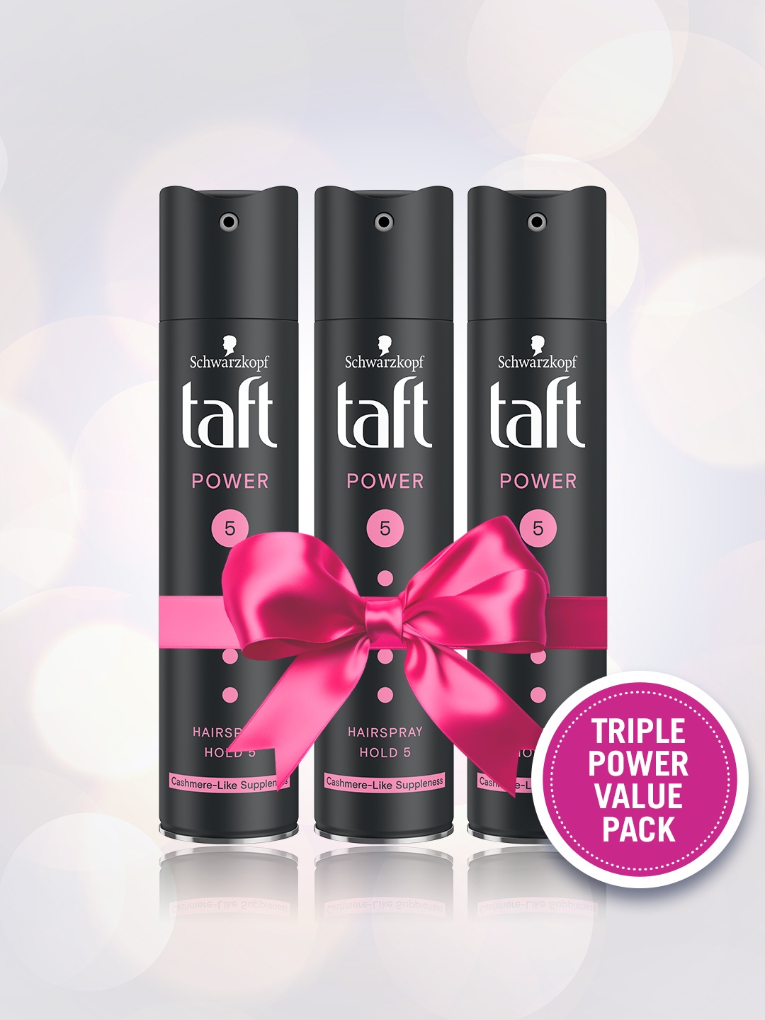 

Schwarzkopf Set of 3 Taft Power Hairspray with Cashmere Mega Strong Hold 5, Black