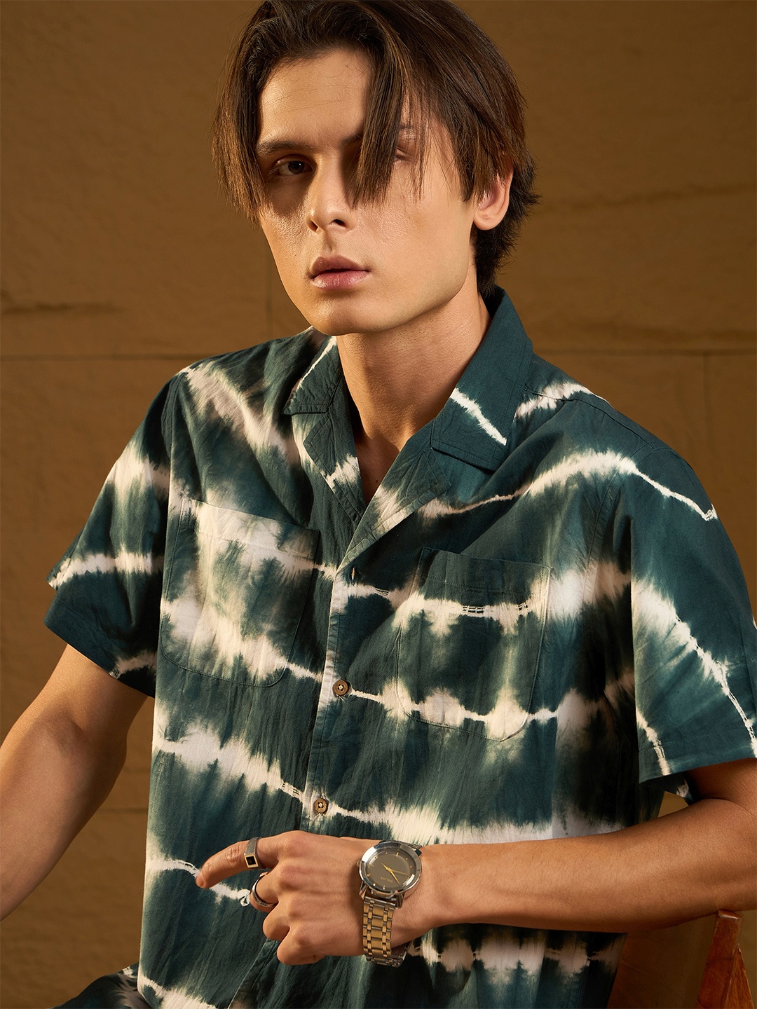 

DENNISON Double Pocket Tie and Dye Oversized Shirt, Green