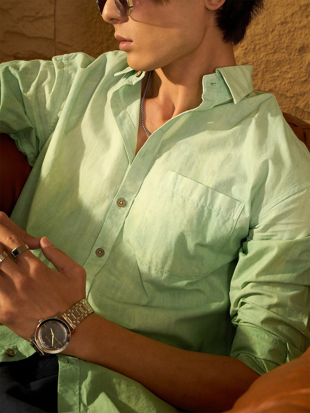 

DENNISON Drop Shoulder Oversized Ombre Effect Shirt, Green