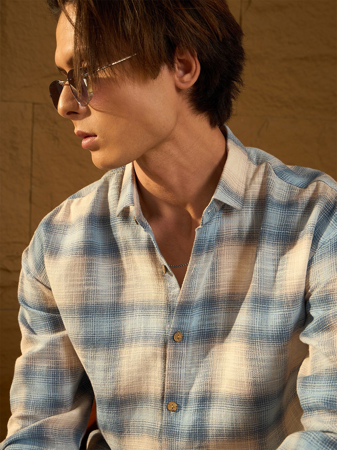 

DENNISON Drop Shoulder Oversized Checked Shirt, Blue