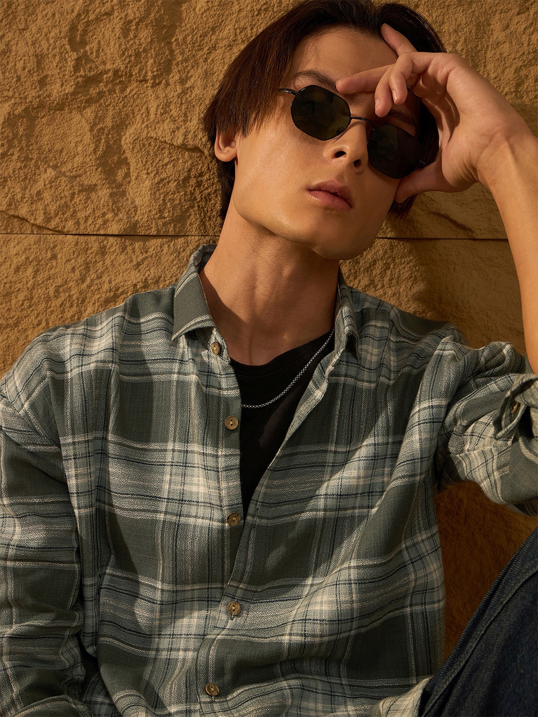 

DENNISON Drop Shoulder Oversized Checked Shirt, Green