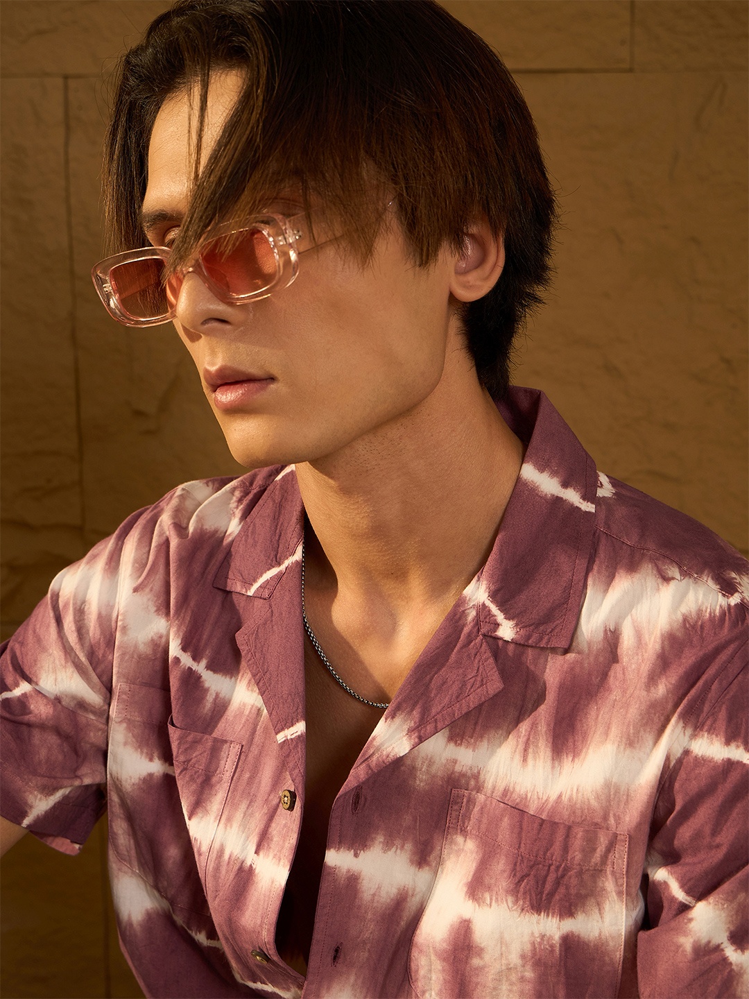 

Dennison Men Double Pocket Tie and Dye Oversized Shirt, Purple