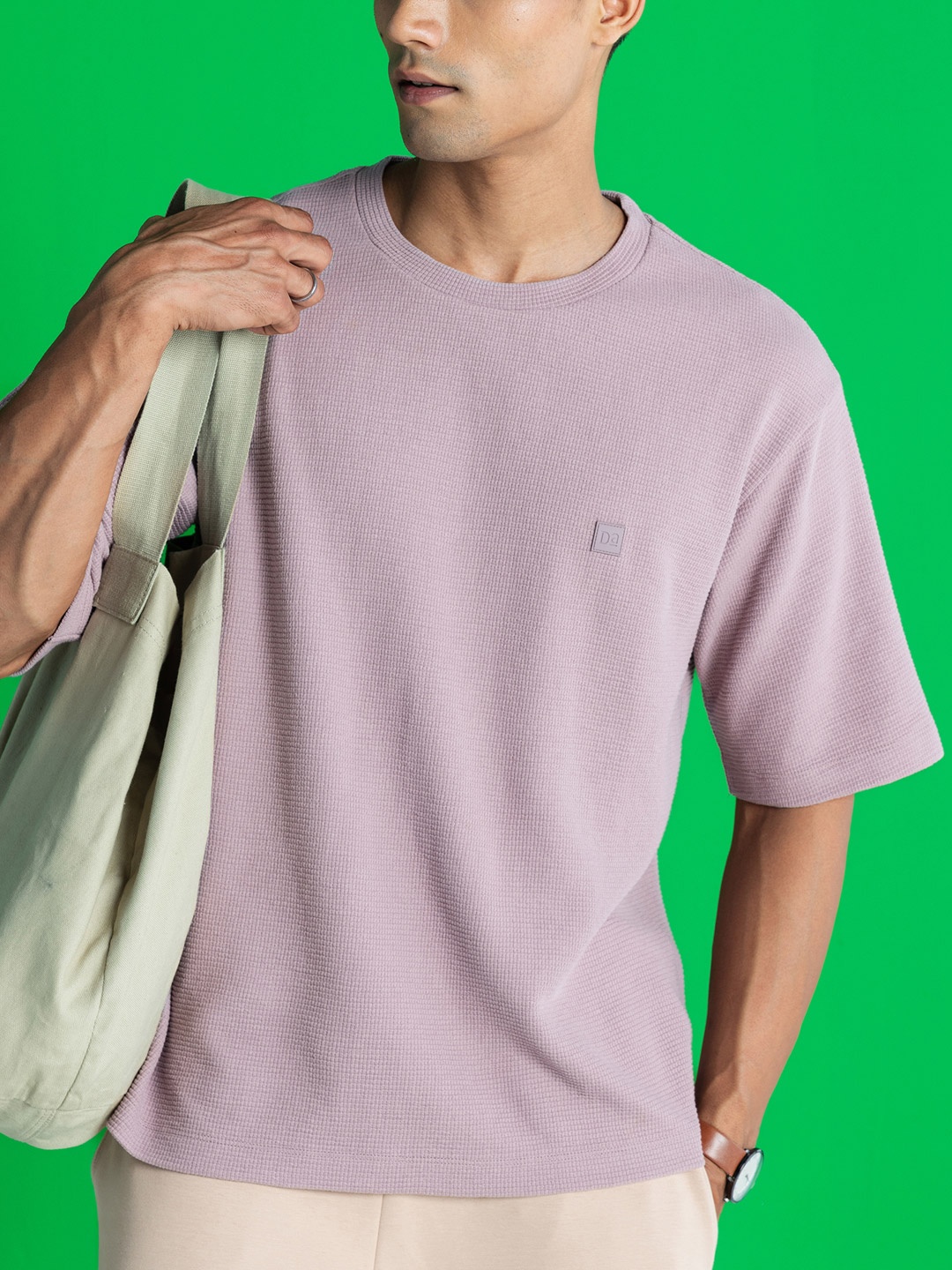 

DAMENSCH Statement Waffle Texture Premium Cotton Blend Oversized T Shirt, Lavender
