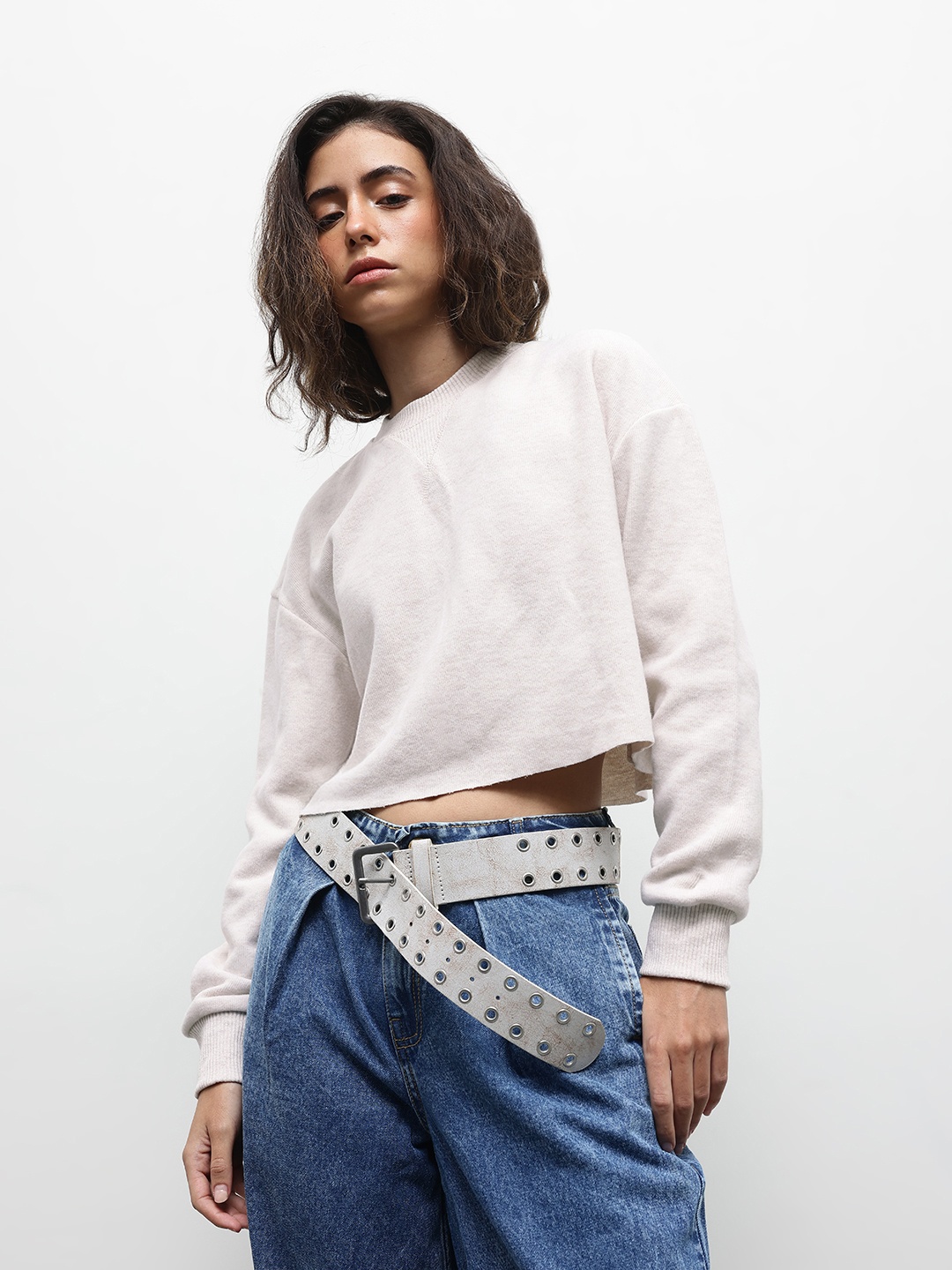 

ZARA Crop Pullover Sweatshirt, Beige