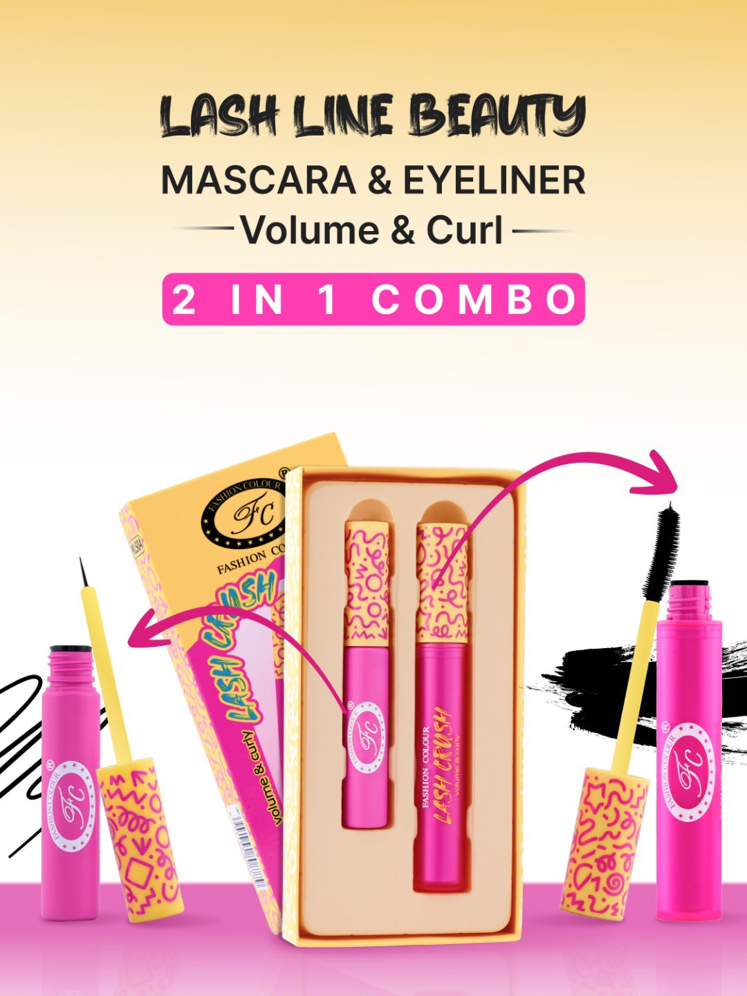 

Fashion Colour Mascara & Eyeliner Combo for Volume & Length, Black