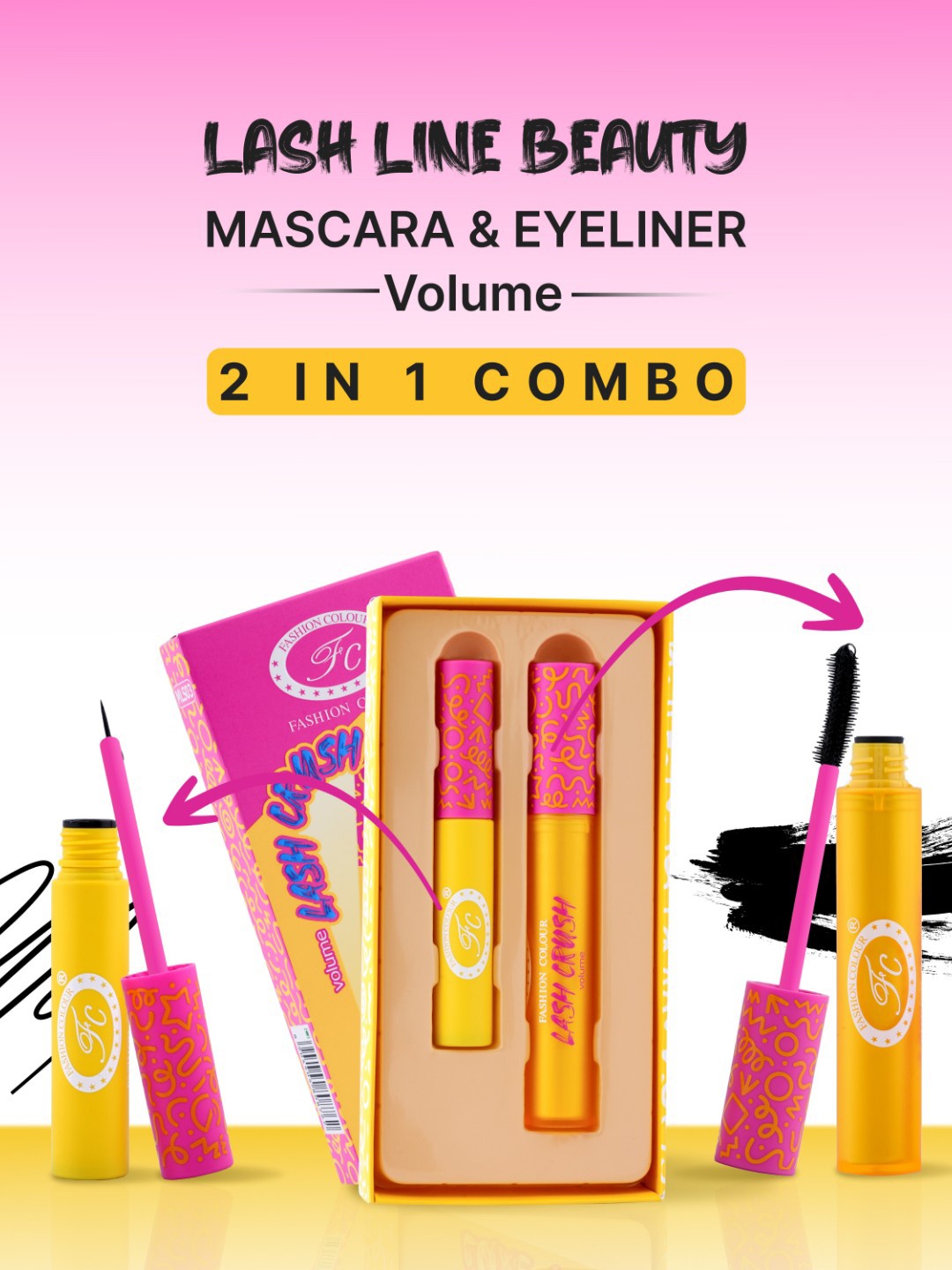

Fashion Colour Smudge Proof Eyeliner and Mascara Combo for Volume & Length, Black