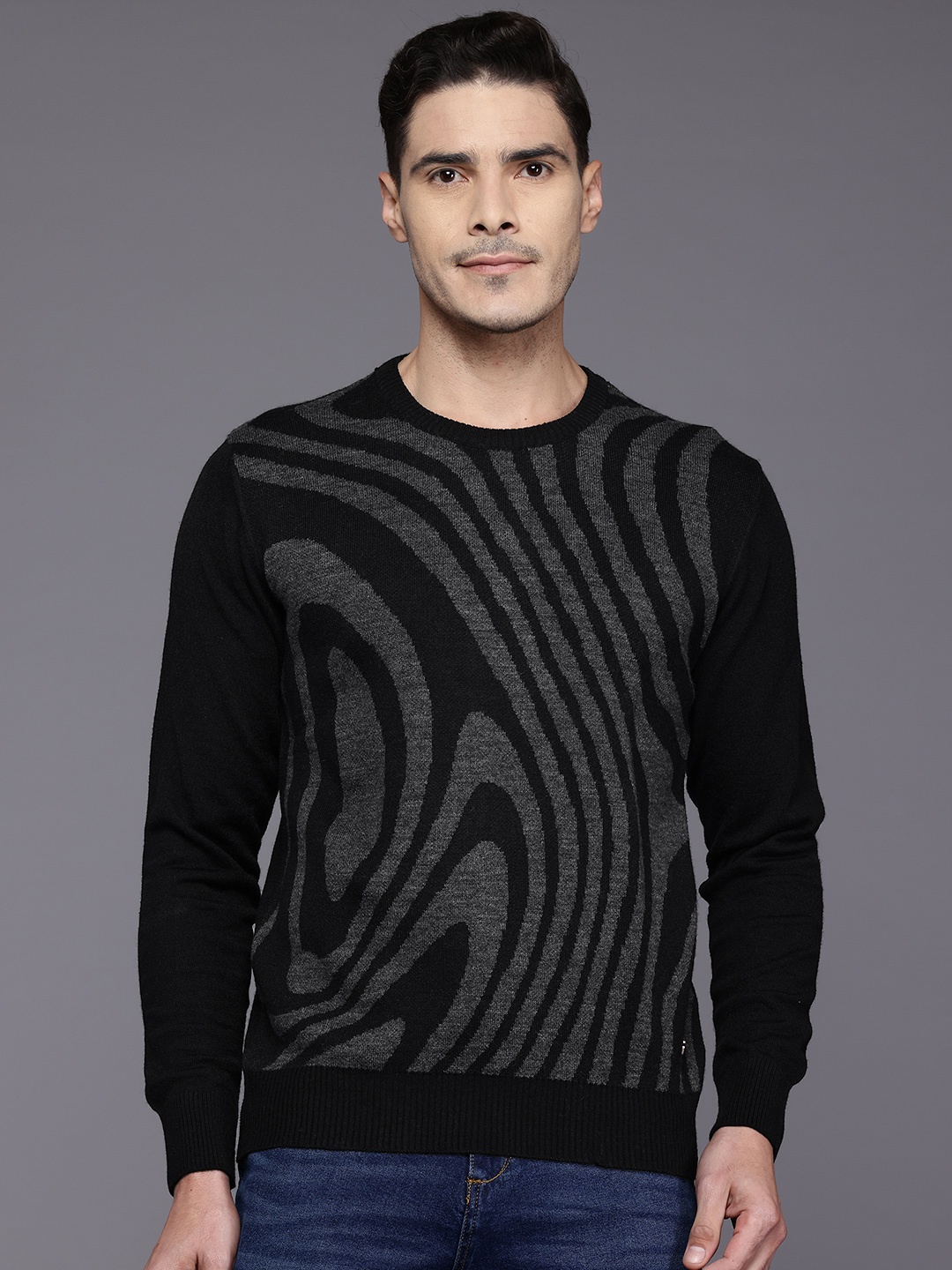 

Raymond Abstract Print Knitted Pullover, Black