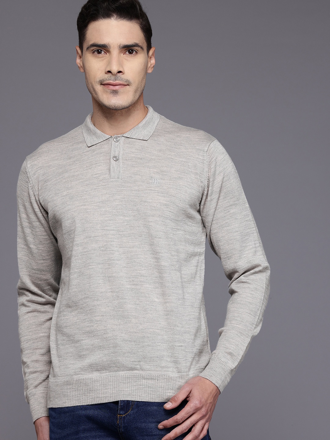 

Raymond Polo-Neck Knitted Pullover, Grey melange