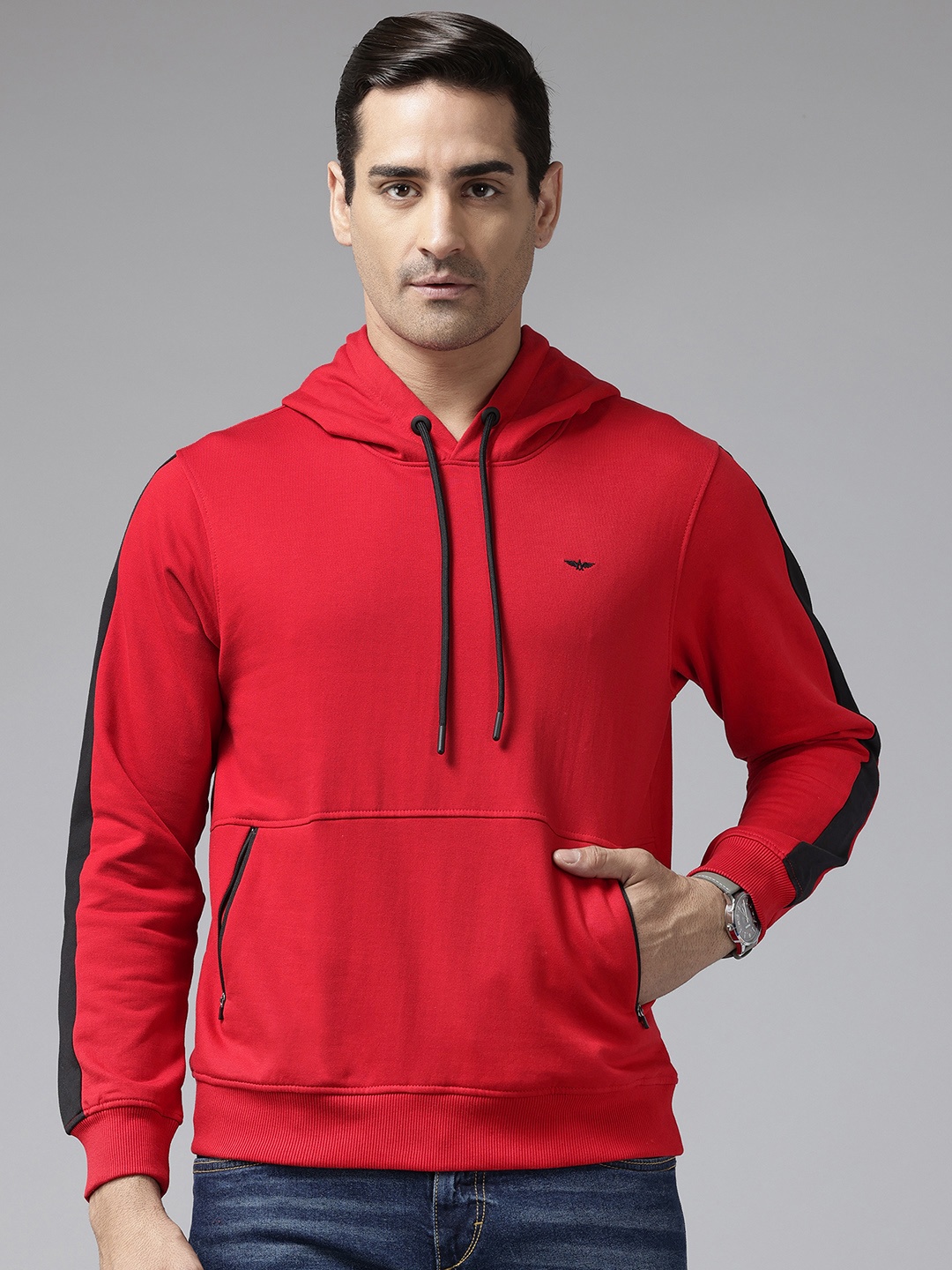 

Park Avenue Stripe Detail Hooded Sweatshirt, Red