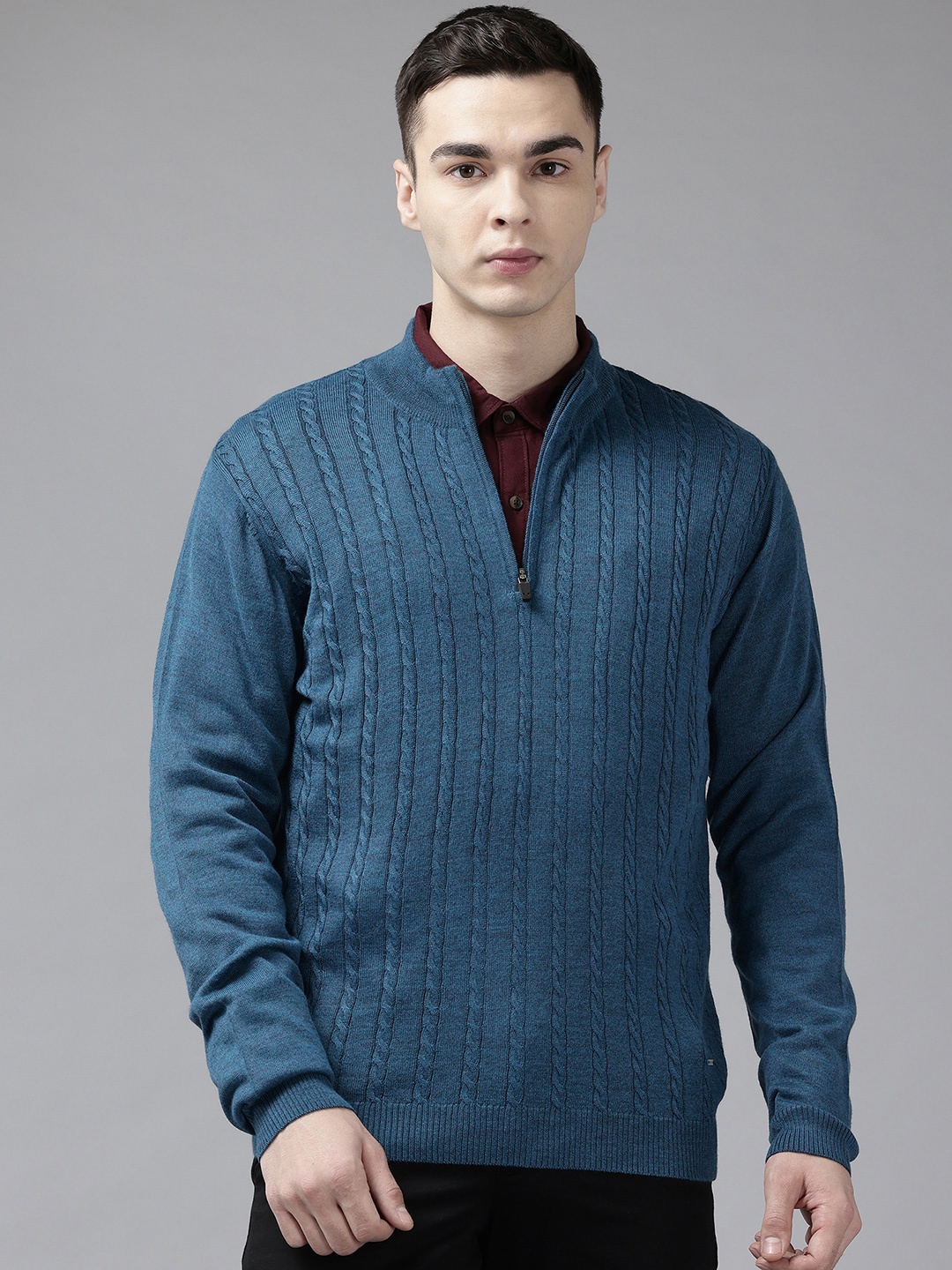 

Park Avenue Cable Knit Mock Collar Sweater, Teal