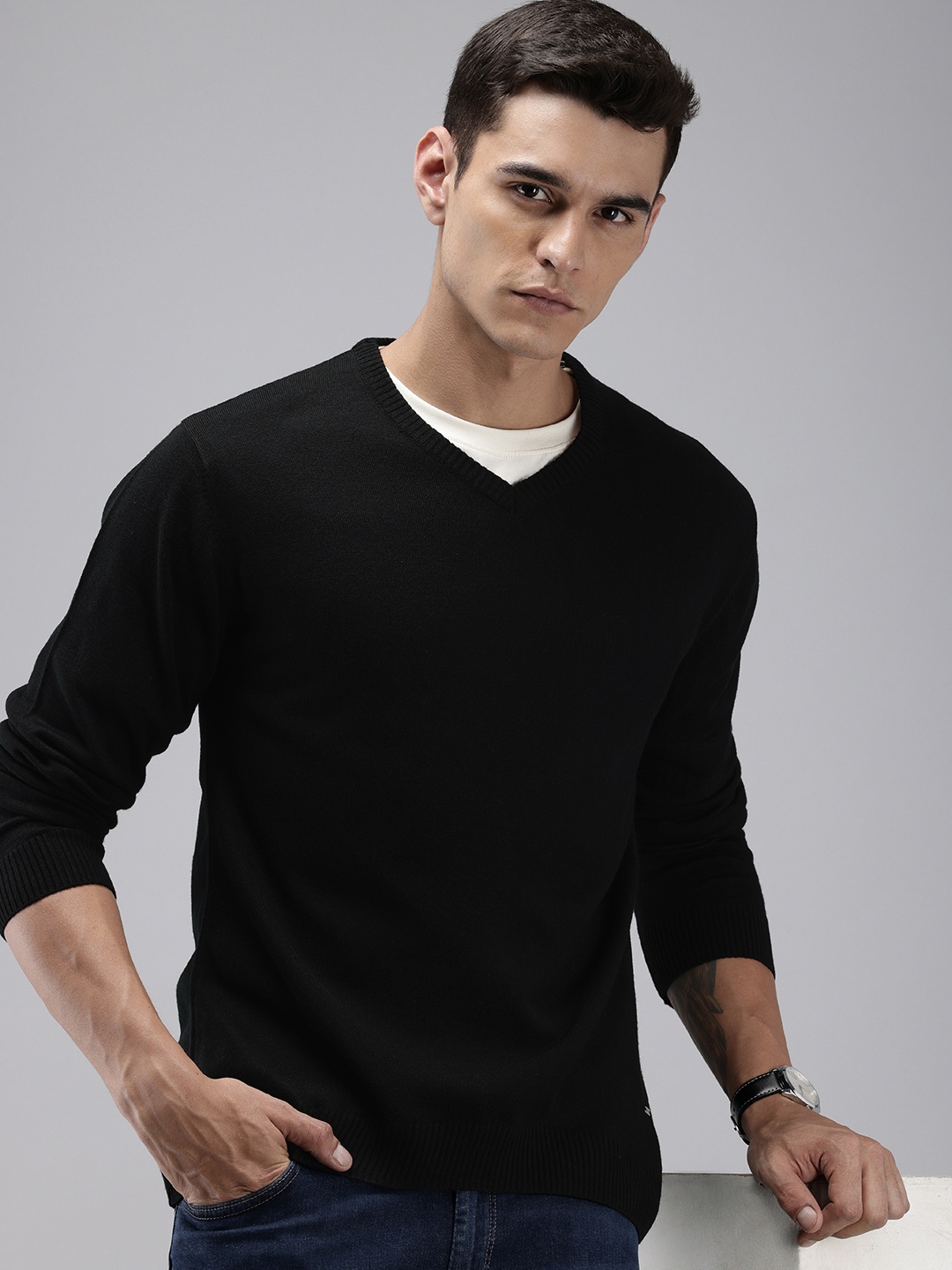 

Park Avenue Slim Fit V-Neck Pullover Sweaters, Black