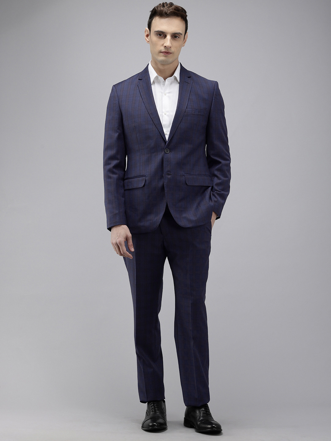 

Park Avenue Checked Single Breasted 2 Piece Formal Suits, Navy blue