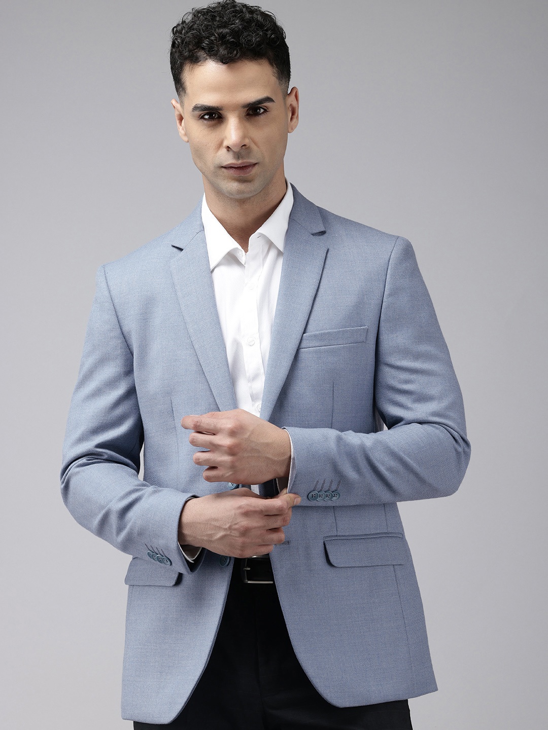 

Park Avenue Notched Lapel Single Breasted Slim Fit Formal Blazer, Blue