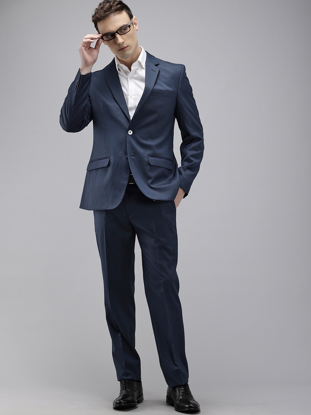 

Park Avenue Self Design Single Breasted 2 Piece Party Suits, Blue