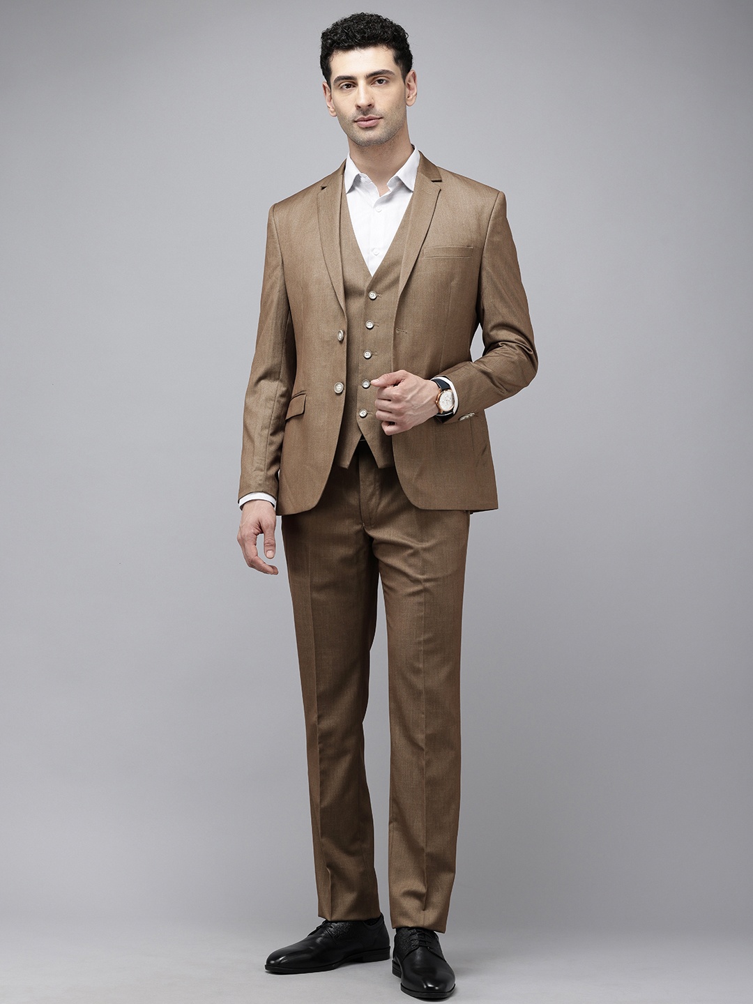 

Park Avenue Single Breasted Super Slim Fit 3 Piece Formal Suits, Khaki
