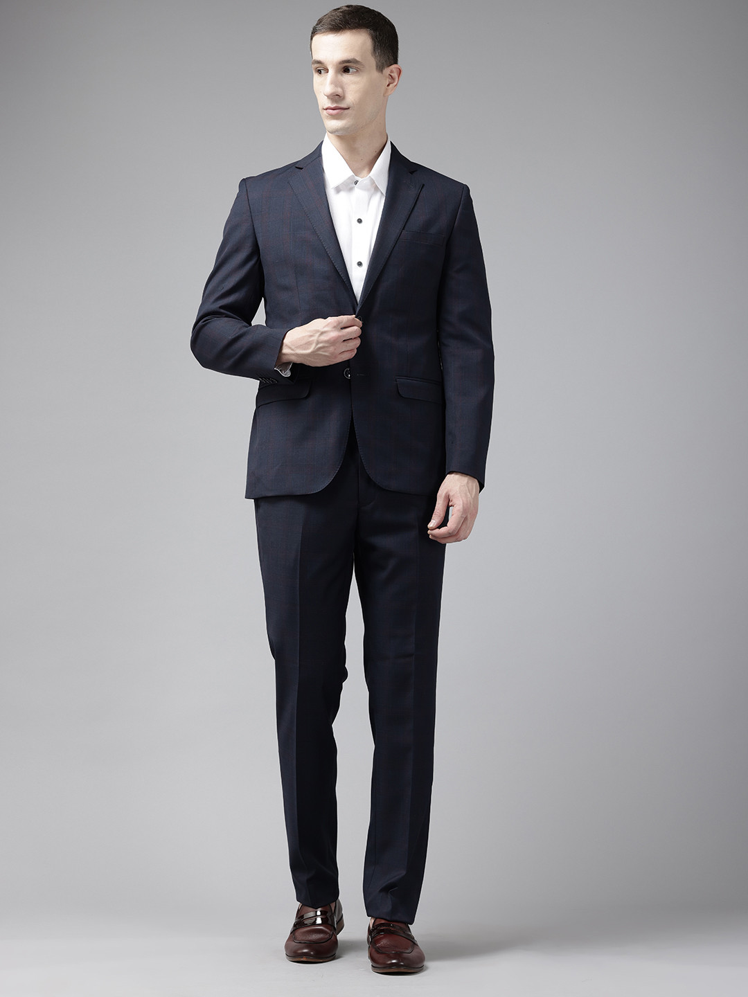 

Park Avenue Super Slim Fit 2-Piece Checked Formal Suit, Navy blue