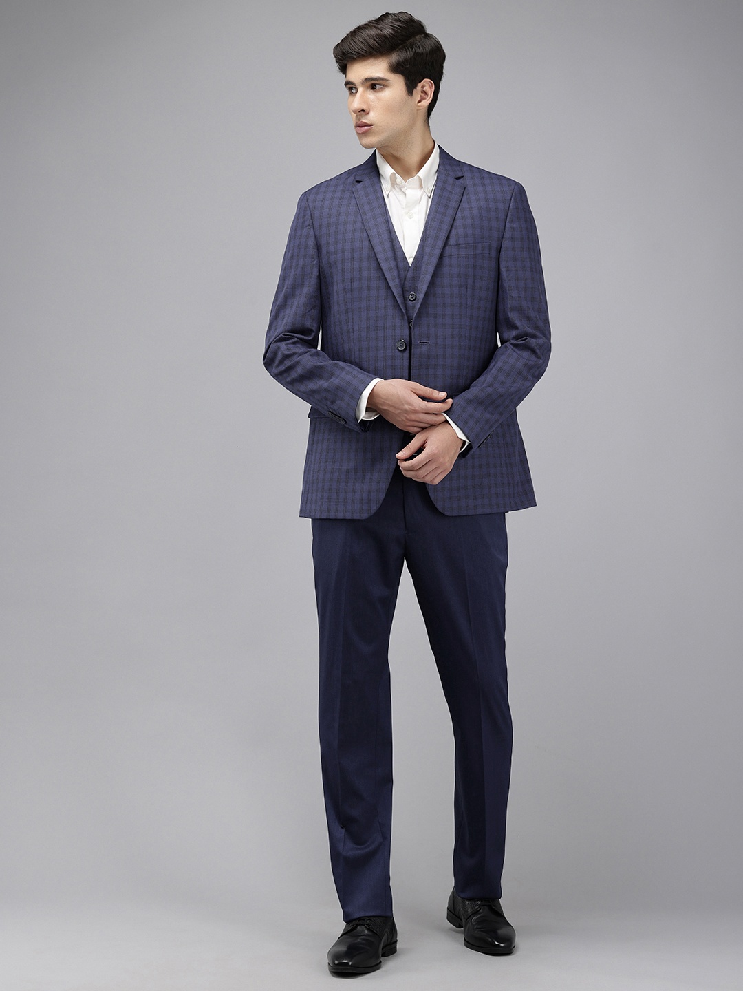 

Park Avenue Super Slim Fit Checked 3 Piece Formal Suit, Blue