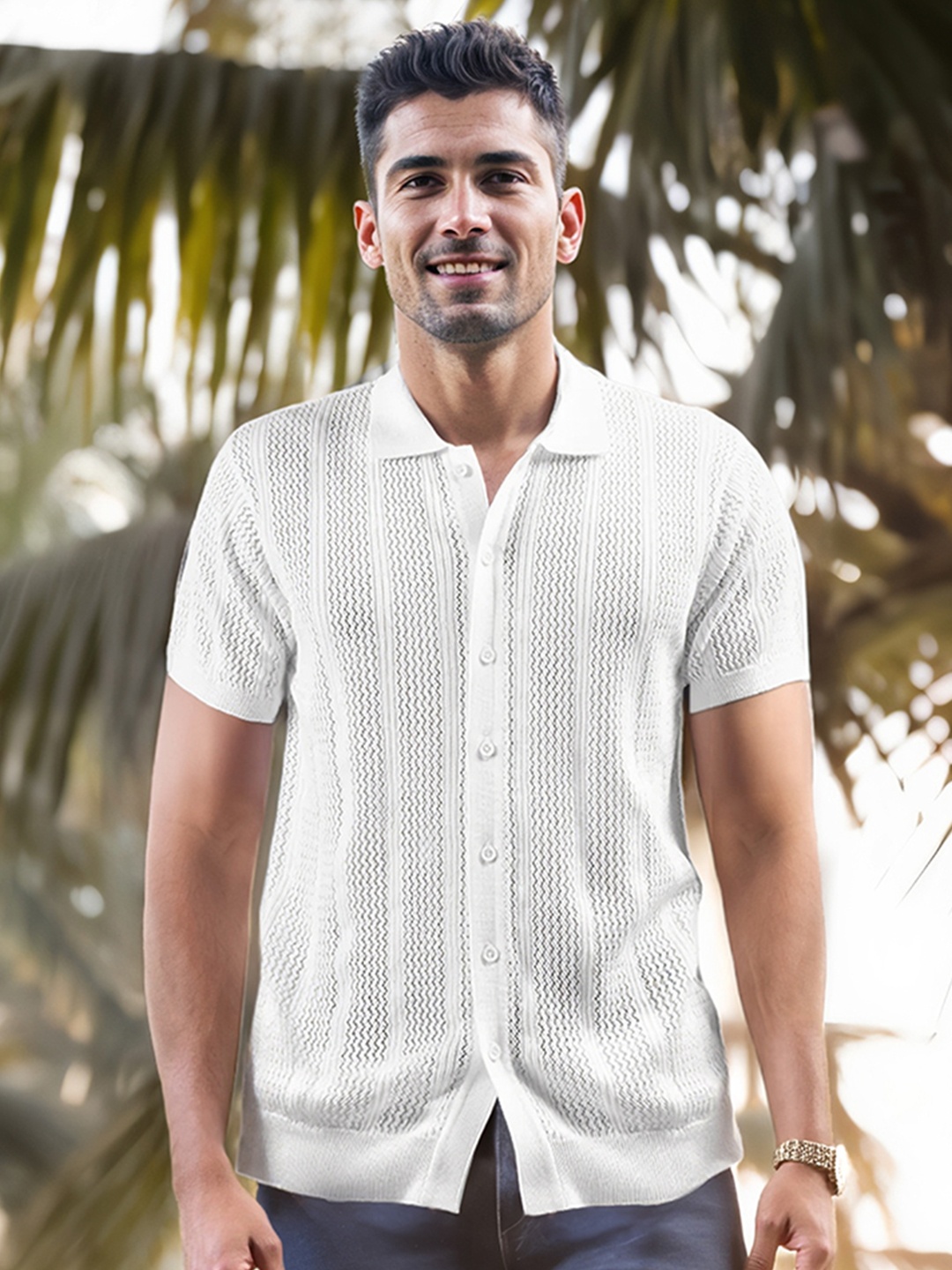 

KINGDOM OF WHITE Men Spread Collar Solid Cotton Casual Shirt