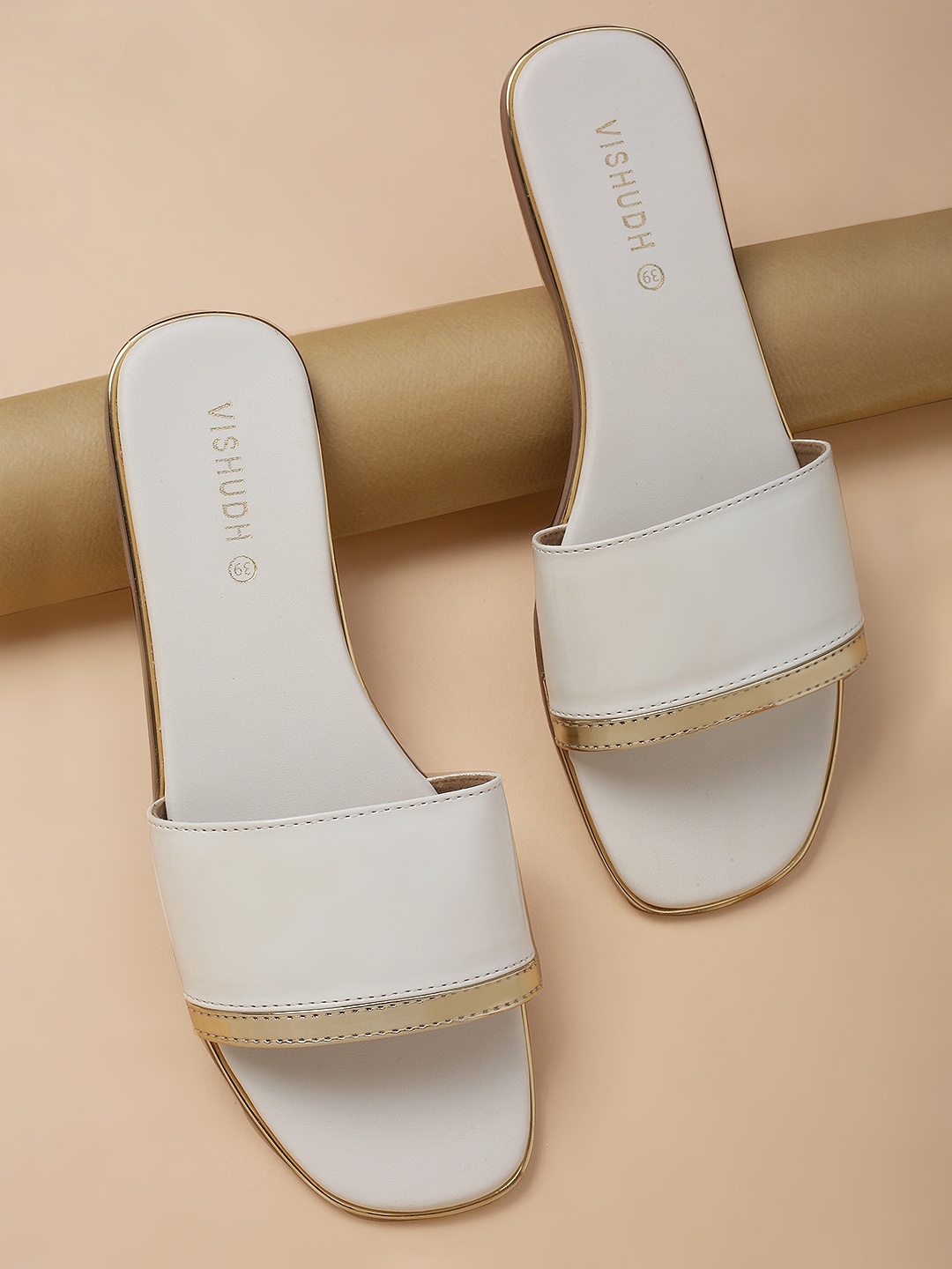 

Vishudh Women Solid Mules Open Toe Flats, White